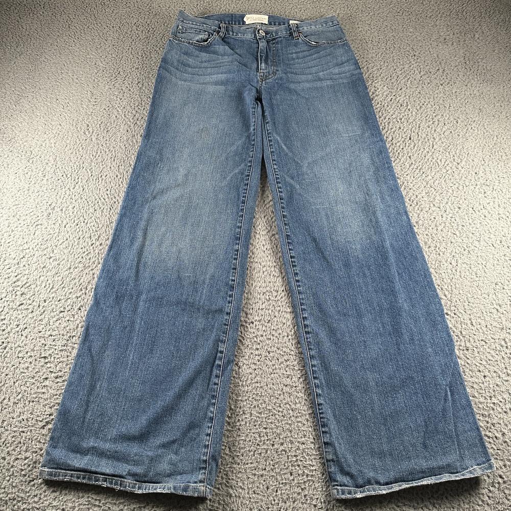 Nili Lotan Ena Wide Leg Jeans Womens 27 Blue Mid Rise Side Snap Button Denim USA